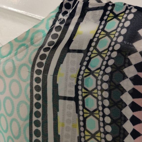 AGB Sheer Blouse Top Meduim Geometric Design Vneck Pink Yellow Green Blue White - Picture 3 of 16